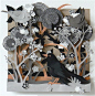 Oh, I love this...An intricate and beautiful piece by Helen Musselwhite. Each of Helen’s paper sculpture and collage is hand-cut from various paper stock and then built together in layers, creating a beautiful 3-dimensional artwork. see lots more on her s