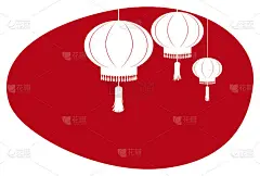 红色标志装饰着三个中国灯笼的剪影