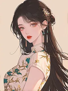 新中式｜温柔女生旗袍竹影封面插画头像｜A147_5_Maomao Ai铺子_来自小红书网页版