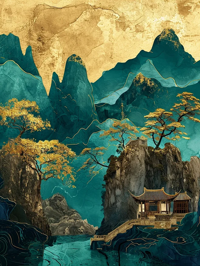 鎏金山水画海报