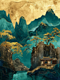 鎏金山水画海报