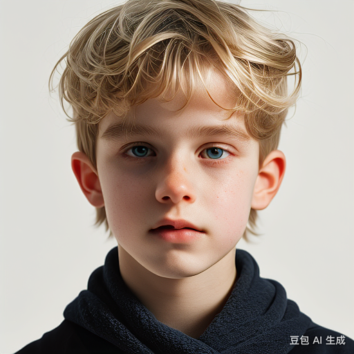 一个欧洲的青少年男孩，金色头发，带着围脖...