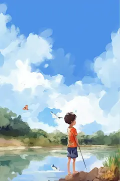 AI数字艺术小男孩二十四节气夏至插画-众图网