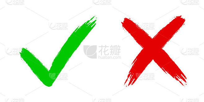 叉x，勾选v OK，勾选标记向量插图孤立在白色背景上。