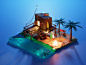 Beach Hut Night Scene vacation night art water palm trees beach isometric render blender 3d illustration