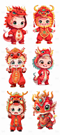 龙年红色卡通手绘插画-源文件