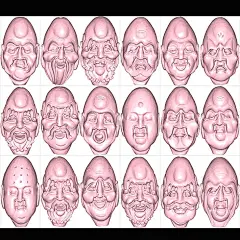 十八罗汉核雕挂件单面罗汉头挂坠橄榄3d圆雕图打印立体模型雕刻图