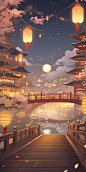visualdesign_an_asian_style_scene_with_a_moon_and_lanterns_in_t_00ee734c-28df-4e00-a6a8-f7ccaa1da875