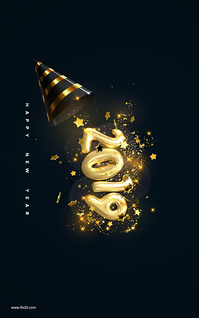 2019数字新年立体字金色3D效果