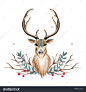 鹿与分支浆果,叶子设计装饰卡邀请或封面的书-动物/野生生物,自然-海洛创意正版图片,视频,音乐素材交易平台-Shutterstock中国独家合作伙伴-站酷旗下品牌