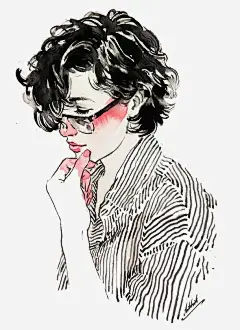 黑白女孩免抠素材_新图网 https://ixintu.com 卡通 彩色 手绘 时尚 水彩 短发 装饰 黑白