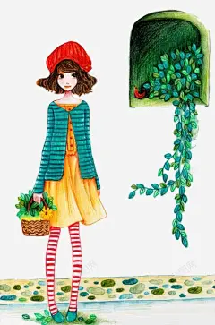 提花篮小女孩 平面电商 创意素材