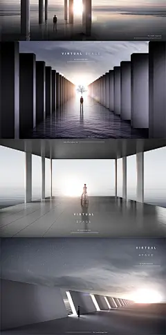J83 虚拟空间大气未来建筑背景商务海报源文件国外psd模板ps素材-淘宝网