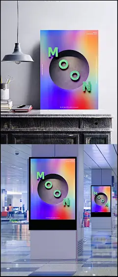 神秘月球彩色渐变ps创意海报素材|