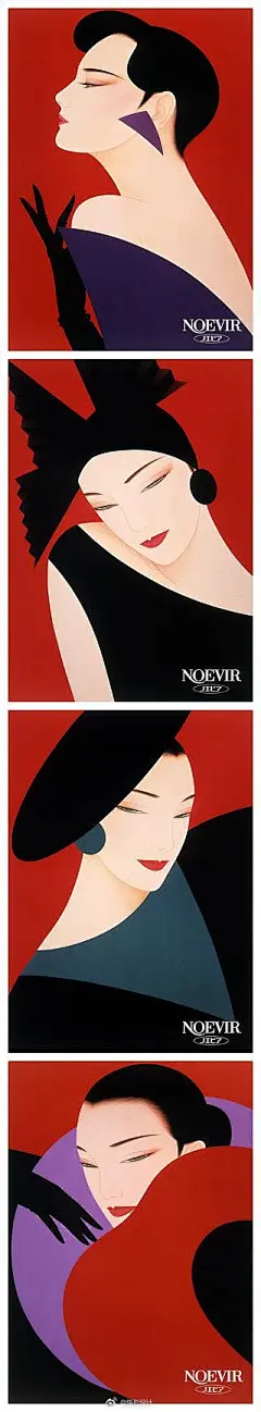 悟形VDG Share | 资生堂几则90年代广告海报，海报无一例外都是优雅时尚的女性，从87年到97年，资生堂每年都推出春夏秋冬四则海报。#插画设计#  #插画# #资生堂# ​​​​