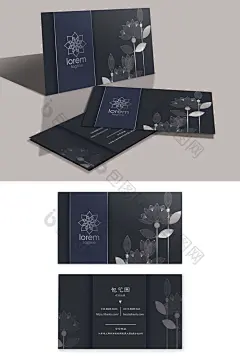 深蓝中式烫金荷花名片图片图片