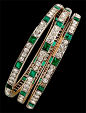 Circa 1930 3pcs. Diamond & Emerald Bangle