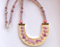 Pastel embroidered necklace banner bunting triangle pendant with beads modern Spring jewelry