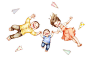 家庭,仰卧,纸飞机,飞机,插图画法_4b4a13684_快乐一家人_创意图片_Getty Images China