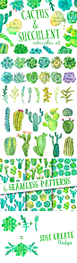 cacti cactus watercolor clip art aqua green:
