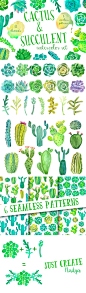 cacti cactus watercolor clip art aqua green: 