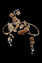 pearlsark:  One-of-a-kind piece: A Very special Art Nouveau tiara, circa 1900, with textured gold branches, carved horn leaves and apple blo...: 
