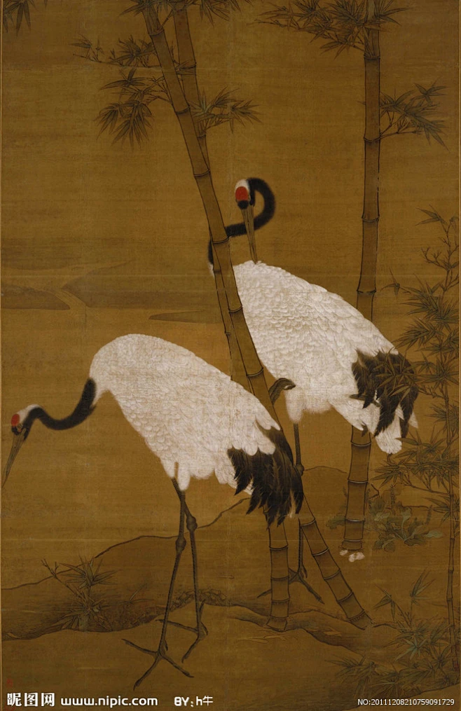竹鹤图 古画-花瓣网