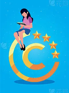 copyright of intellectualwoman reading book copyright sign vector illustration
