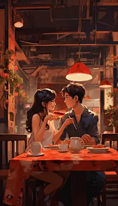甜蜜约会情人节浪漫烛光晚餐人物插画