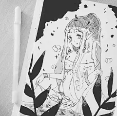 黑白动漫人物线稿