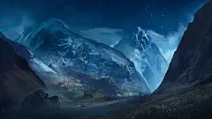 高山,山谷,夜晚,星星,风景桌面壁纸