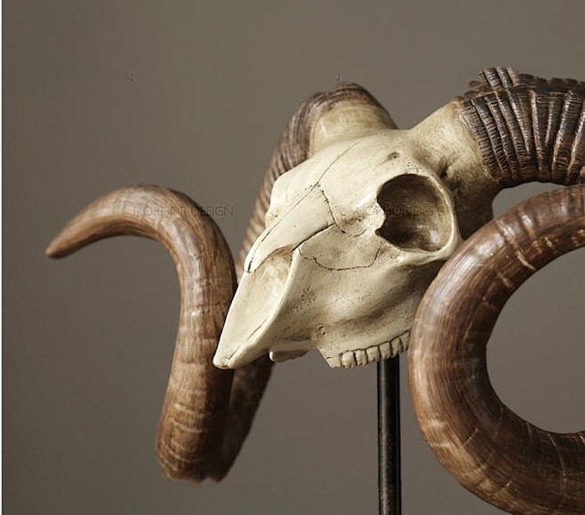 美式风格树脂动物雪羊头骨工艺品树脂摆件sme012饰品摆件饰品大美设计