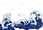 波浪,绘画插图,日本,自然美,图像,海洋,海浪,艺术,无人,矢量