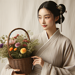 【疯狂的石头】采集到DALL·E 绘画-棉麻素雅风格人物