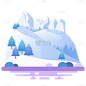 扁平风冬季卡通雪山元素2