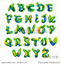 Ecology english alphabet letters with leaves and water drops set. Font style, vector design template elements.