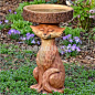 新款狐狸树脂雕像摆件卡通动物喂鸟器 花园庭院浴鸟池装装饰品