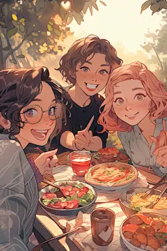 夏日聚会玩耍漫画风插画