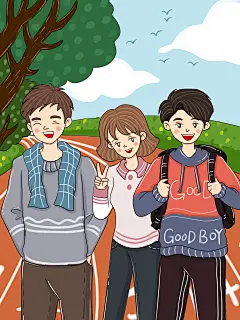 手绘素雅高端大气时尚校园生活插画