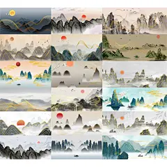 @大V宝剑 瀚悦素材 中国中式山水古典国潮海报展板宣传背景图PSD设计活动模板素材
