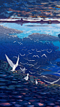 二次元 海鸥 海边 风景 手机壁纸