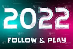 2022年新年。标志设计-现场。社交媒体风格的卡片。遵循&玩。平面极简矢量插图