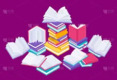 平书的概念。学习阅读和教育插图与堆叠开闭和飞行的书。向量知识海报
