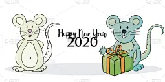 2020,符号,鼠,老鼠,可爱的,新年前夕,传单,请柬,贺卡