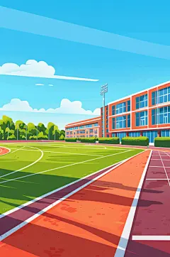 AI数字艺术扁平风校园球场操场插画-众图网