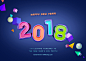 [模库]卡通2018年立体字 正方体 三角体圆圈深蓝背景海报_平面素材_海报