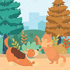 猫,狗,卡通,式样,可爱的,宠物,自然,多样,环境,图像
