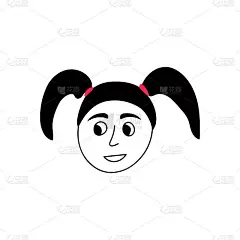 手绘人脸涂鸦。一个梳着两个马尾辫的可爱女孩。用钢笔孤立的墨水画。铅笔绘图。简单的说明。