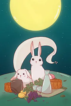 中秋节快乐合家团圆中秋插画