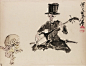 河锅晓斋，《戴着礼帽的骷髅演奏者与跳舞的怪物》，1871-1878